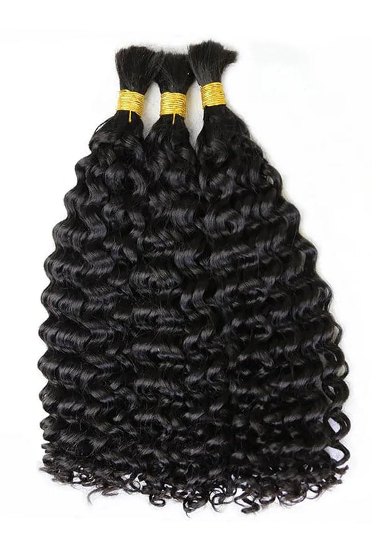 Raw Hair || Bulk Hair Braids || Natural Black || Curly || 12" Inch