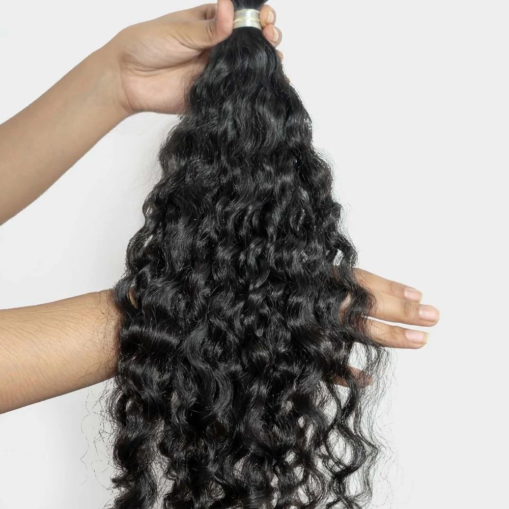 Raw Hair || Bulk Hair Braids || Natural Black || Curly || 12" Inch